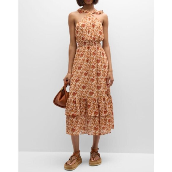 Paige Dress Size XL Fall White Cinnabar Florencia Palm Print Halter Midi - Picture 1 of 10